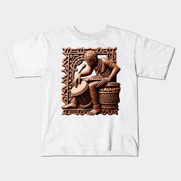 Afrocentric Wooden Carving Drums Kids T-Shirt by Graceful Designs